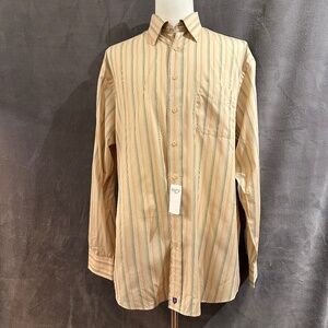 New Henry Jacobson 100% cotton khaki/rust/navy long-sleeve sport shirt, Large